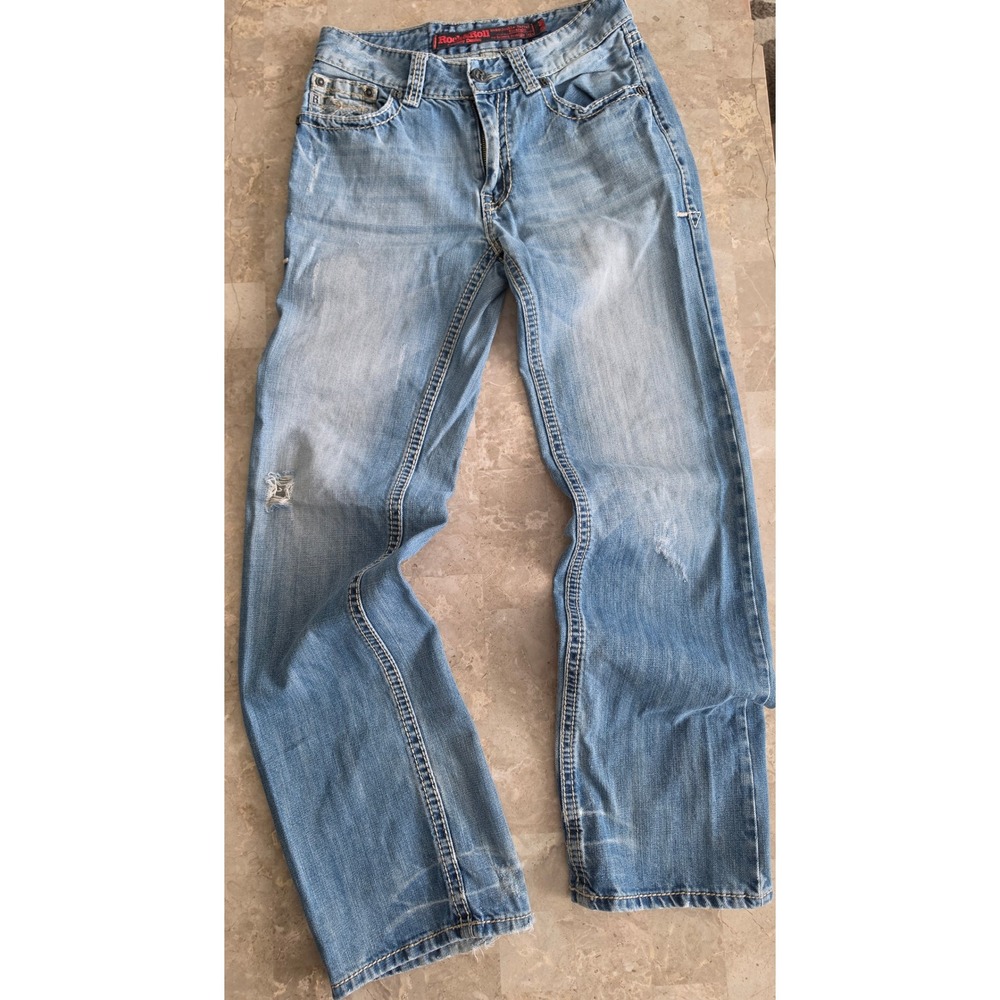 Rock & Roll Cowboy Double Barrel Relaxed Straight Jeans Mens 29x34 Blue Denim - Picture 3 of 16